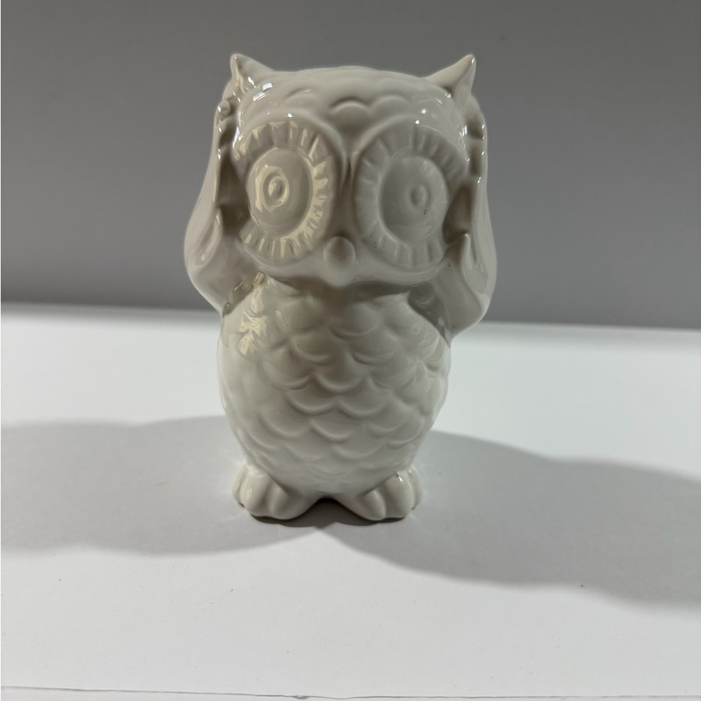 White Ceramic Owl Figurine Home Art Decor